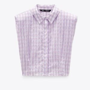 Rare! Zara Lavender Shoulder Pad Sleeveless Crop Blouse